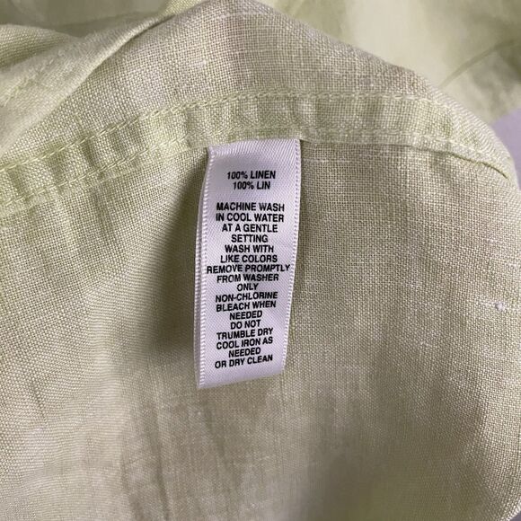 Saks Fifth Avenue Mens XL Bright Green 100% Linen Classic Fit Button Up Shirt - Picture 3 of 4